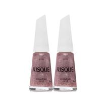 Kit 2 Esmalte Risqué Cor Granulado Rosé Glitter com 8ml