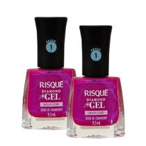 Kit 2 Esmalte Risqué Diamond Gel Cor Licor de Cranberry Metálico 9,5ml