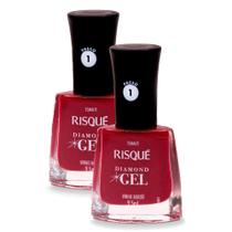 Kit 2 Esmalte Risqué Diamond Gel Cor Vinho Bordô 9,5ml