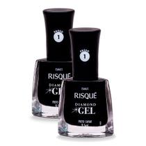 Kit 2 Esmalte Risqué Diamond Gel Preto Caviar Cremoso 9,5ml