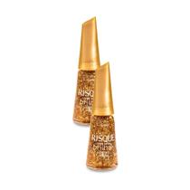 Kit 2 Esmalte Risqué Livre para Brilhar Glitter Dourado Cor Chega e Arrasa com 8ml