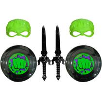 Kit 2 Espada Escudo e Máscara Infantil herói Verde Huk de Brinquedo