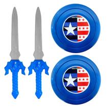 Kit 2 Espadas com 2 Escudos Infantil Azul Americano Toy Master