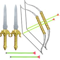 Kit 2 Espadas Lendária Medieval com 2 Arco e Flecha Infantil