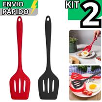 Kit 2 Espátula De Silicone Vazada Chapeiro Antiaderente Utensílio de Cozinha Restaurante Casa