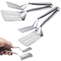 kit 2 Espátula Dupla Pinça em Inox Pegador De Frituras Peixes Carnes Pães E Pizza Multifuncional