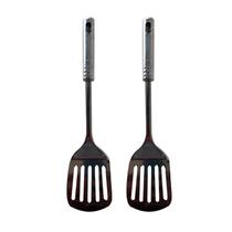Kit 2 Espátulas De Metal Para Fritura Vazada Utensílios 33cm