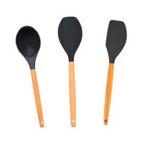 Kit 2 Espátulas De Silicone E 1 Colher Para Cozinha Preta-