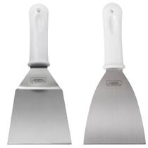 Kit 2 Espatulas Inox Reta E Curva P/ Lanches Chapa Cozinha G44