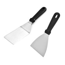 Kit 2 Espátulas Inox Reta e Curva para Hambúrguer Churrasco Cozinha Chapeiro