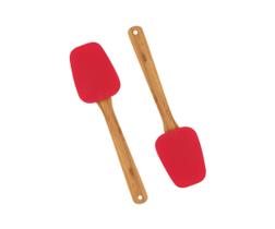 Kit 2 Espátulas Oval de Silicone Cabo de Bamboo Mor Vermelho