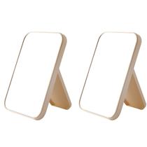 Kit 2 Espelho De Maquiagem Dobrável De Mesa Retangular Cores Cor:Bege