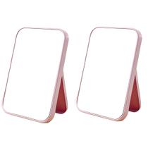 Kit 2 Espelho De Maquiagem Dobrável De Mesa Retangular Cores Cor:Rosa