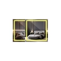 Kit 2 Espelho Quadrado Jateado Com Led 80x80 Lapidado Kit 2 Espelho Quadrado Jateado Com Led 80x80 Lapidado