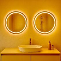 Kit 2 Espelho Redondo Jateado Com Led 60x60 Cm Lapidado Luxo Kit 2 Espelho Redondo Jateado Com Led 60x60 Cm Lapidado Luxo