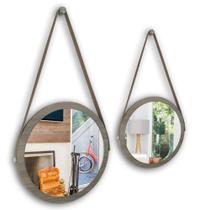 Kit 2 espelhos adnet moldura marrom 38 e 28 cm com cinta cor marrom de pendurar redondo de vidro