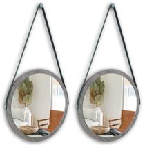 Kit 2 espelhos adnet moldura marrom 48 cm com cinta cor preta de pendurar redondo de vidro