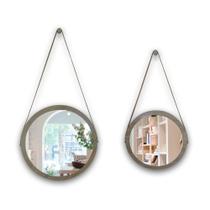 Kit 2 espelhos adnet moldura marrom 48 e 38 cm com cinta cor marrom de pendurar redondo de vidro