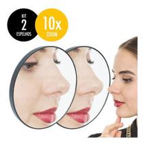 Kit 2 Espelhos De Aumento 10x p/ Maquiagem Barba Limpeza pele c/ Ventosa