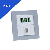 Kit 2 Espelhos de Tomadas Duplo Reto 3 USB 5.2A 1 RJ-45 Kit 2 Espelhos de Tomadas Duplo Reto 3 USB 5.2A 1 RJ-45