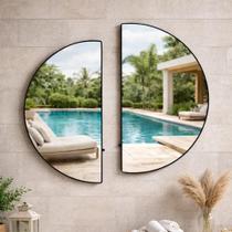 Kit 2 Espelhos Meia Lua 64x36 com Moldura em Couro Premium