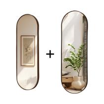 Kit 2 Espelhos Oval Com Borda em material ecológico + Suporte Decorativo Quarto Sala Banheiro - Decora Loja