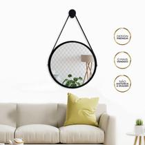 Kit 2 Espelhos Redondo Decorativo Suspenso Alça 30cm + Suporte Preto Alça Preta Kit 2 Espelhos Redondo Decorativo Suspenso Alça 30cm + Suporte Preto Alça Preta