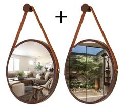 Kit 2 Espelhos Redondo Decorativo Suspenso Alça 50cm + Suporte Marrom Alça Caramelo Kit 2 Espelhos Redondo Decorativo Suspenso Alça 50cm + Suporte Marrom Alça Caramelo