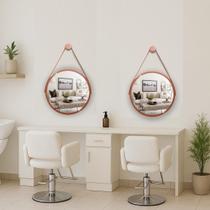 Kit 2 Espelhos Redondo Decorativo Suspenso Alça 60cm + suporte Cobre Alça Caramelo Kit 2 Espelhos Redondo Decorativo Suspenso Alça 60cm + suporte Cobre Alça Caramelo