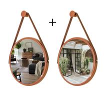 Kit 2 Espelhos Redondo Decorativo Suspenso Alça 60cm + Suporte Cobre Alça Caramelo Kit 2 Espelhos Redondo Decorativo Suspenso Alça 60cm + Suporte Cobre Alça Caramelo