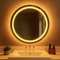 Kit 2 Espelhos Redondos 80x80 com LED Jateado Branco Quente