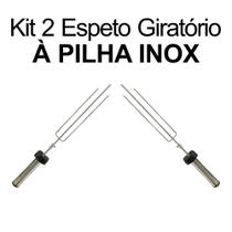 Kit 2 Espeto Giratório a Pilha Inox Regulável 50cm à 65cm