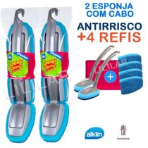 Kit 2 Esponja Antirrisco Multiuso Lavar Louça com Cabo +4 Refis Não Risca
