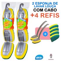 Kit 2 Esponja Bucha Multiuso Lavar Louça com Cabo +4 Refis