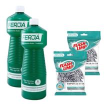 Kit 2 Esponja Flash Limp + 2 Limpa Pedras 1l Ferjá