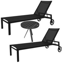 Kit 2 Espreguiçadeira de Piscina Alumínio com Rodas + Mesa Lateral