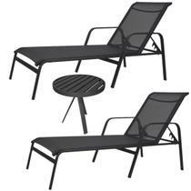Kit 2 Espreguiçadeira Premium para Piscina Preta com Mesinha
