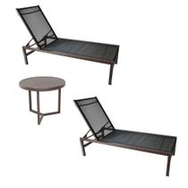 Kit 2 espreguiçadeira tela sling e mesinha alumínio para piscina - Sarah Móveis Kit 2 espreguiçadeira tela sling e mesinha alumínio para piscina - Sarah Móveis