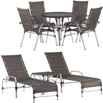 Kit 2 Espreguiçadeiras Catar 2 Mesas e 4 Cadeiras Vênus para Piscina, Varanda Trama Original