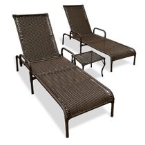 Kit 2 Espreguiçadeiras Catar com Regulagem e Mesa de Centro para Piscina, Área Externa
