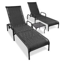 Kit 2 Espreguiçadeiras Catar com Regulagem e Mesa de Centro para Piscina, Área Externa Kit 2 Espreguiçadeiras Catar com Regulagem e Mesa de Centro para Piscina, Área Externa