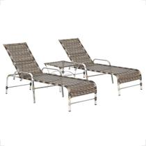 Kit 2 Espreguiçadeiras Catar e Mesa de Centro Garden em Alumínio Trama Original