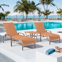 Kit 2 Espreguiçadeiras Corda Náutica e Mesa Garden em Alumínio para Piscina Edícula Catar Laranja/Terracota