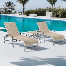 Kit 2 Espreguiçadeiras Corda Náutica e Mesa Garden em Alumínio para Piscina Edícula Catar