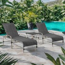 Kit 2 Espreguiçadeiras Corda Náutica e Mesa Garden em Alumínio para Piscina Edícula Catar