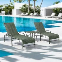 Kit 2 Espreguiçadeiras Corda Náutica e Mesa Garden em Alumínio para Piscina Edícula Catar Verde