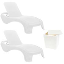 Kit 2 Espreguiçadeiras Dubai Premium Rattan + Mesa Baú Capri Branca