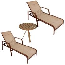Kit 2 Espreguiçadeiras E Mesinha Para Piscina E Jardim Marrom Capuccino