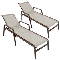 Kit 2 Espreguiçadeiras Lótus Premium Encosto Regulável 5 Posições em Alumínio e Tela Sling