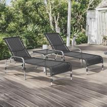 Kit 2 Espreguiçadeiras Mesa em Alumínio Piscina Jardim e Área Catar Preto
